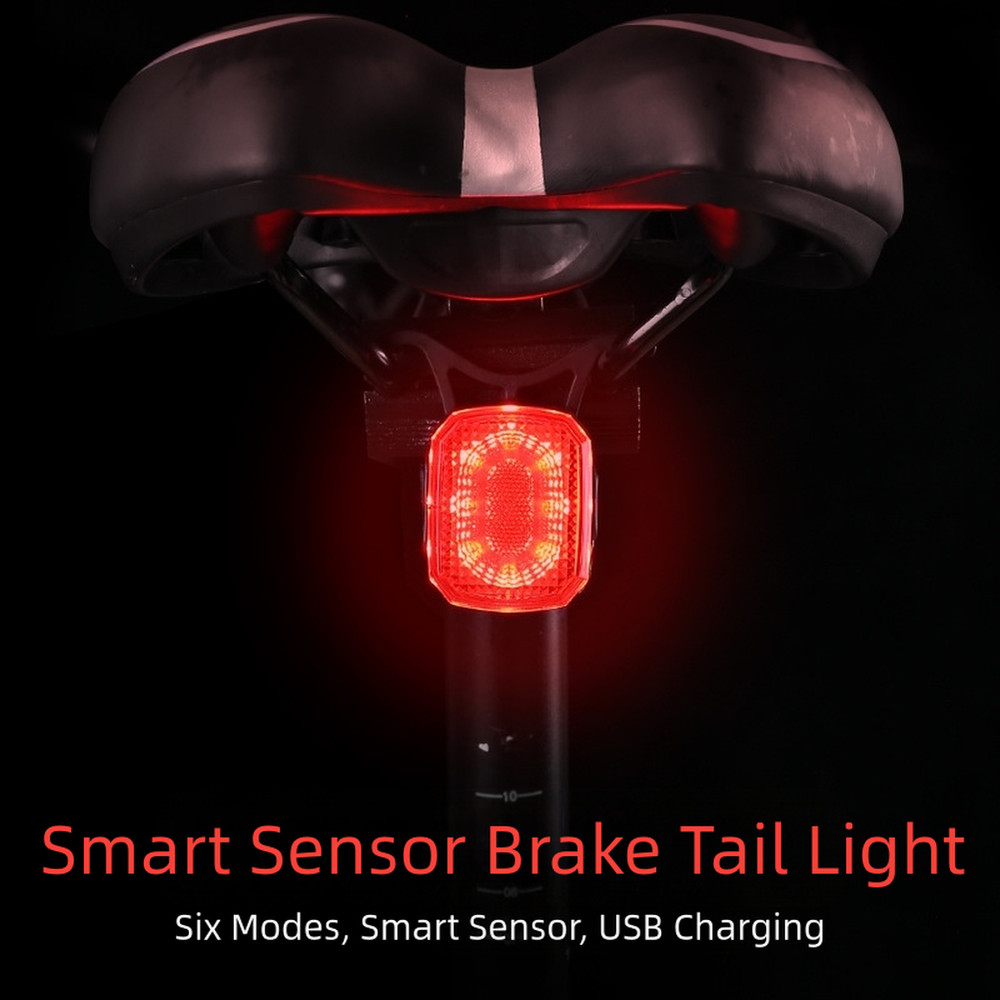 Vibration Activated USB Bike Tail Light with Brake Sensor Six Mode Lighting