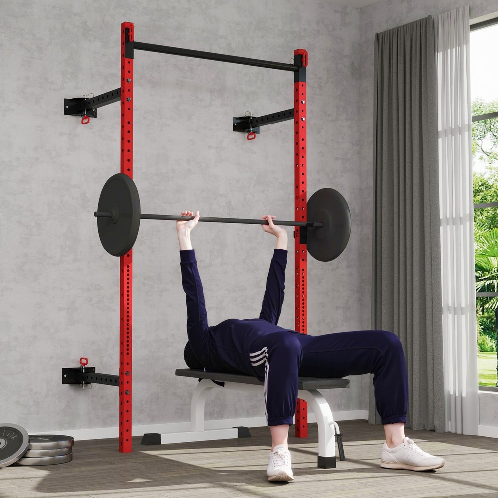 Folding Wall Mount Power Rack - 1000lb Capacity, 17 Adjustable Levels
