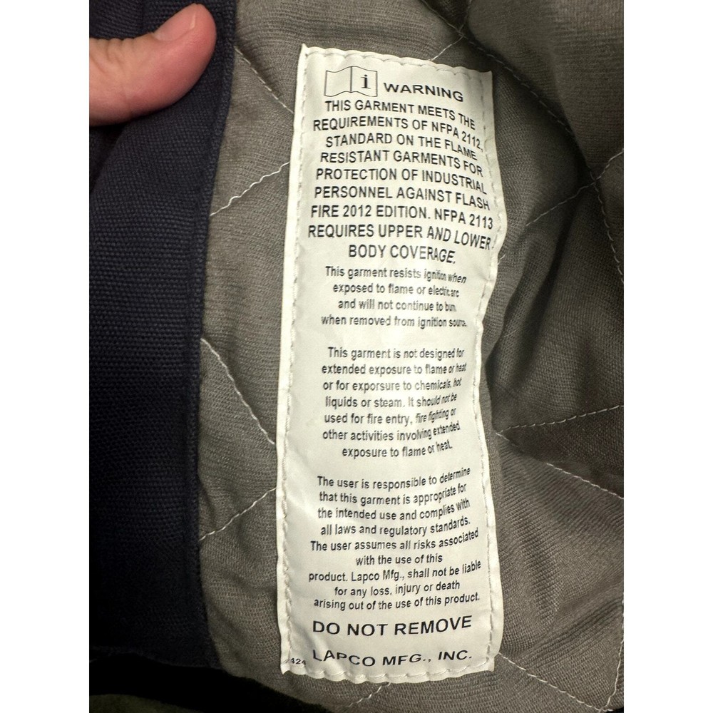 Lapco flame resistant work jacket blue men's XL
