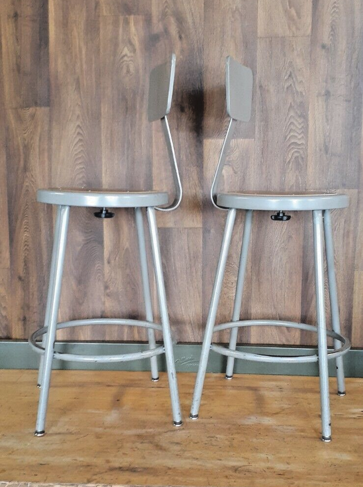 TWO(2) Vintage Industrial Factory Stools adjustable / Removable Backs