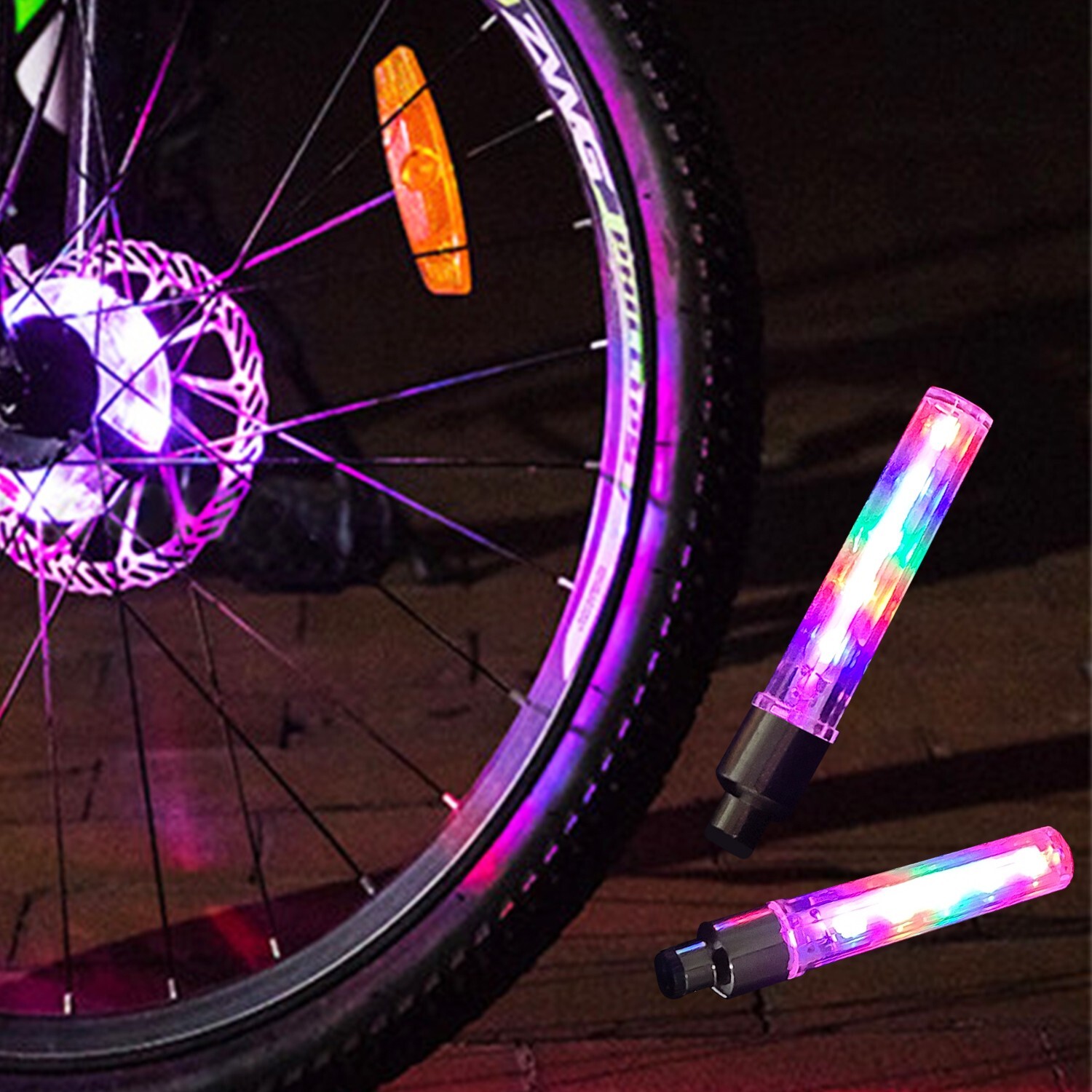 2 Pack Bicycle Waterproof LED Bike Rim Lights for Wheel Tire Valve Spoke 7 Model