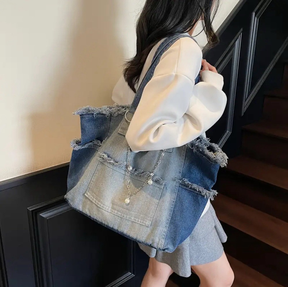Blue Denim Large Shoulder Bag