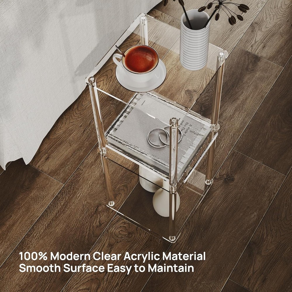 Acrylic Drink Table Small Spaces 10" Square Clear Small Side Table/End Table