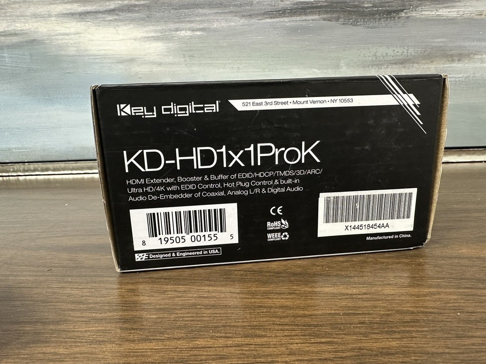 Key Digital KD-HD1x1ProK HDMI Extender/Booster/Buffer with Audio De-Embedder