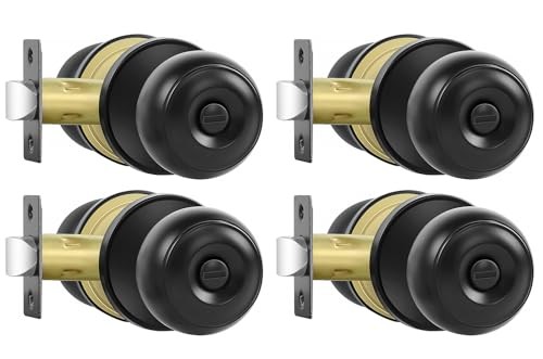 Privacy Door Knobs Matte Black Door Knobs with Lock, Bed and Bath Door 4 Pack