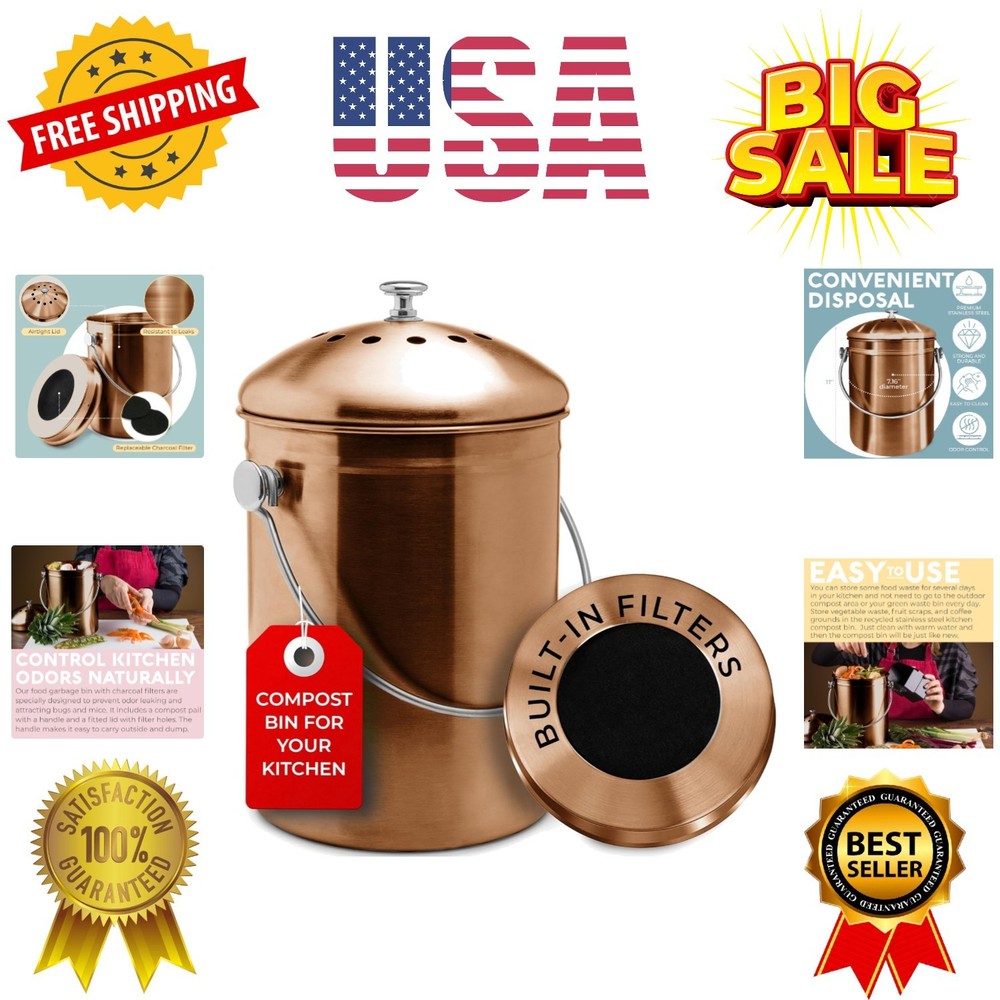 Countertop Compost Bin Kitchen | 1.3 Gallon | Odorless Composting Bin with Ca...