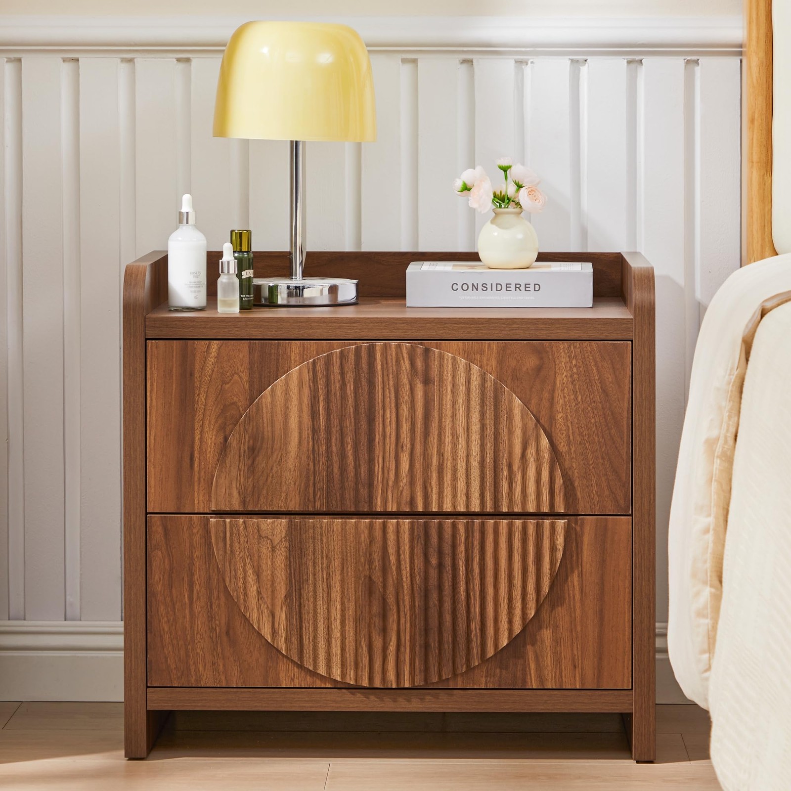 24 Inch Wide Fluted Nightstands Set of 2 Large Night Stand with 2 Drawers