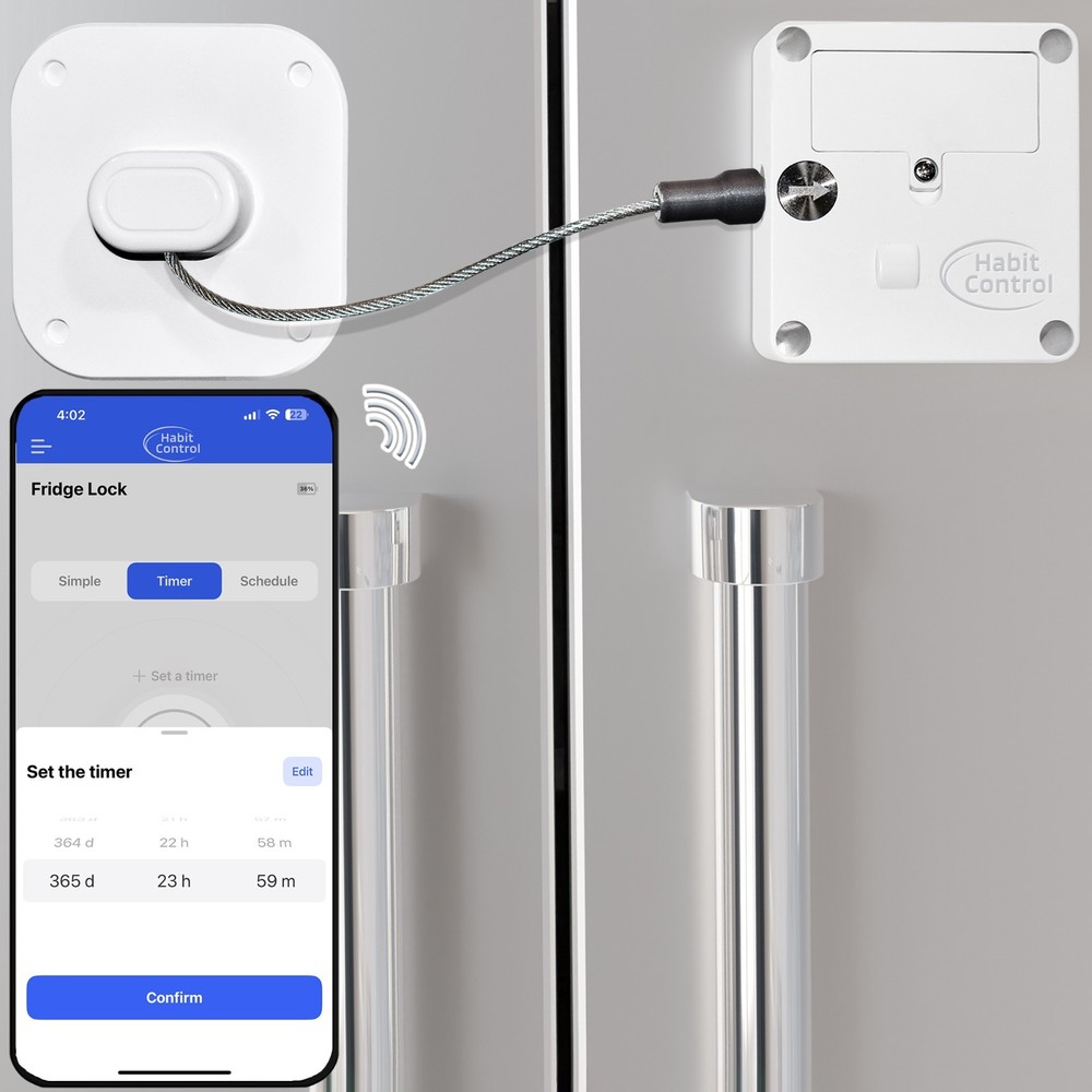 Habit Control Timed Fridge Lock with App, Refrigerator Schedule Locking System