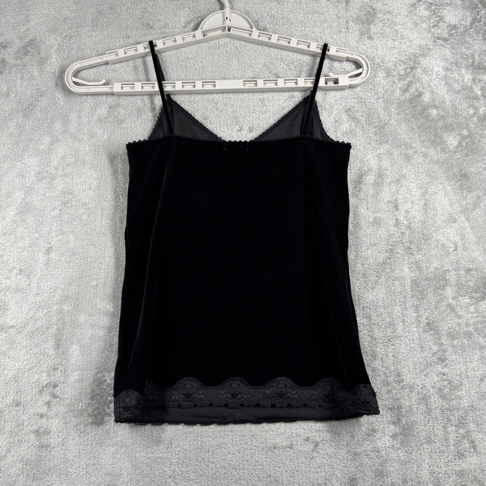 Old Navy Velvet Cami Top Black Lace Trim Ribbon Y2K Lingerie Tank Top Vintage