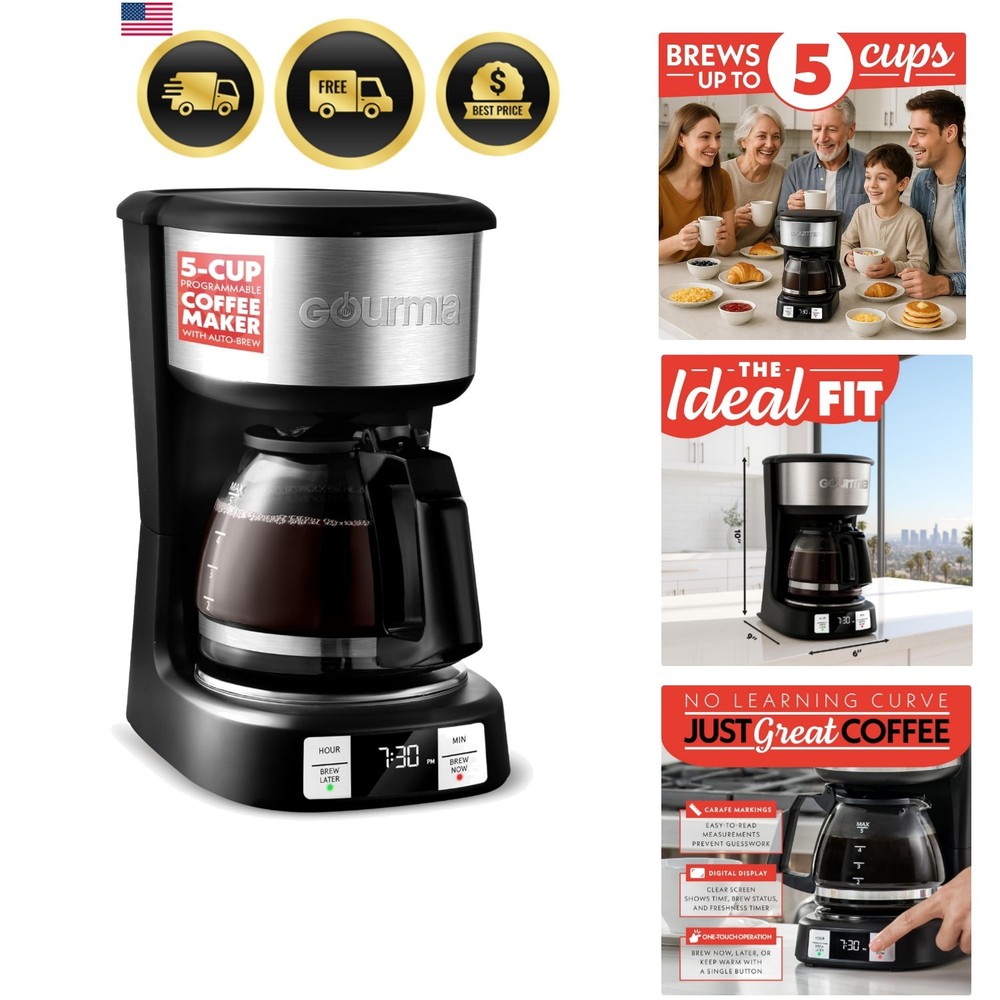 Drip Coffee Maker – 5 Cup, One-Touch Brew, Pause & Serve, Adjustable 4 Hr Kee...
