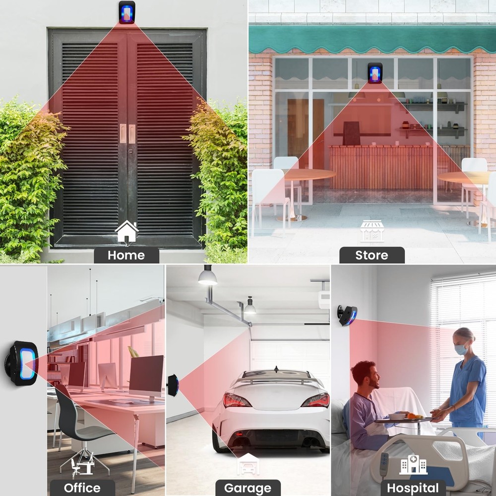 Wireless Motion Sensor LED Light - Motion Detector Alarm Chimes Door Sensor w...