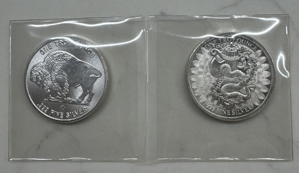 Two Assorted Fine Silver Rounds 99.9% One Ounce Rounds