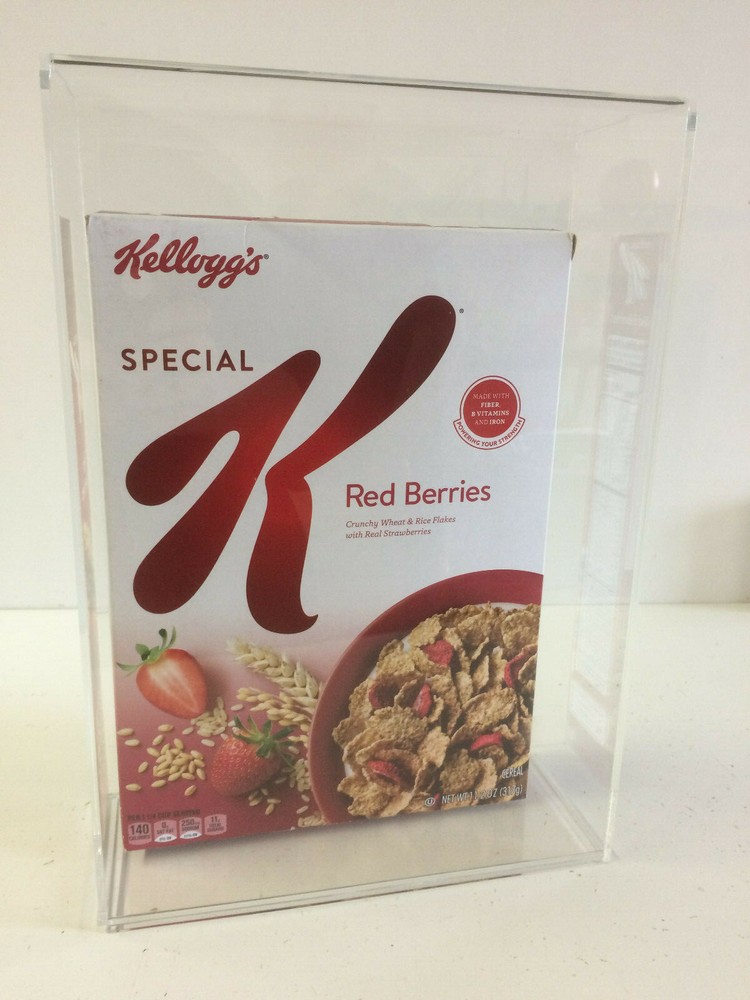 Cereal Box Acrylic Display Case with Wall Mount and Removable Sliding Bottom