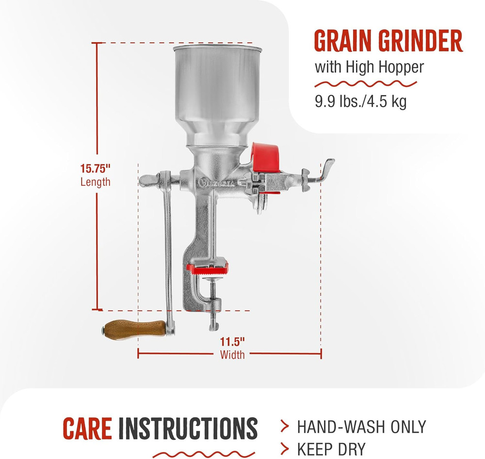 Manual High Hopper Grain Grinder, Black
