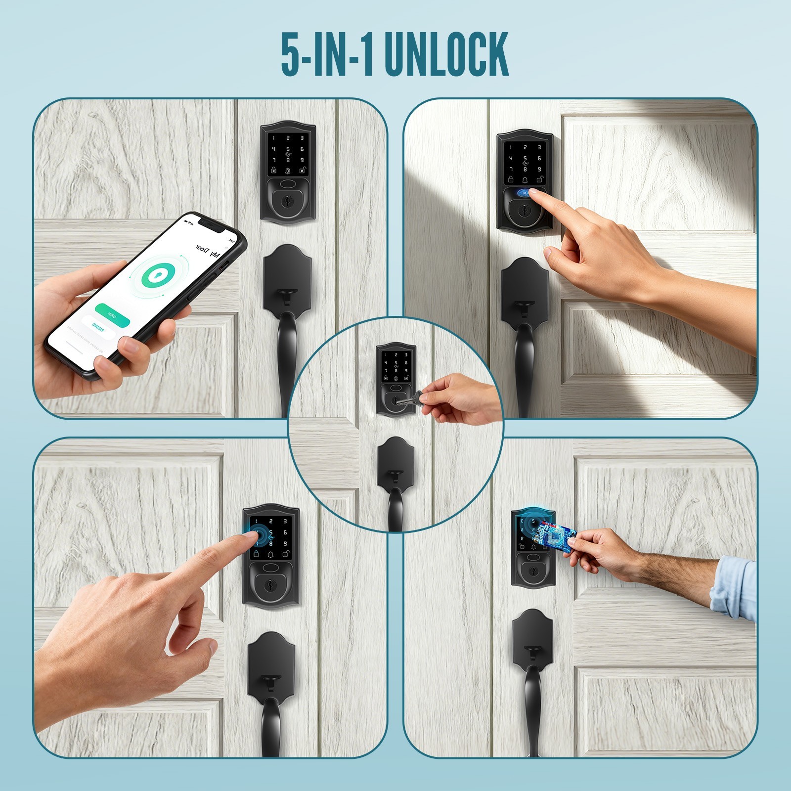 Smart Deadbolt Fingerprint Door Lock with Handle Set, App Control,Voice Prompts