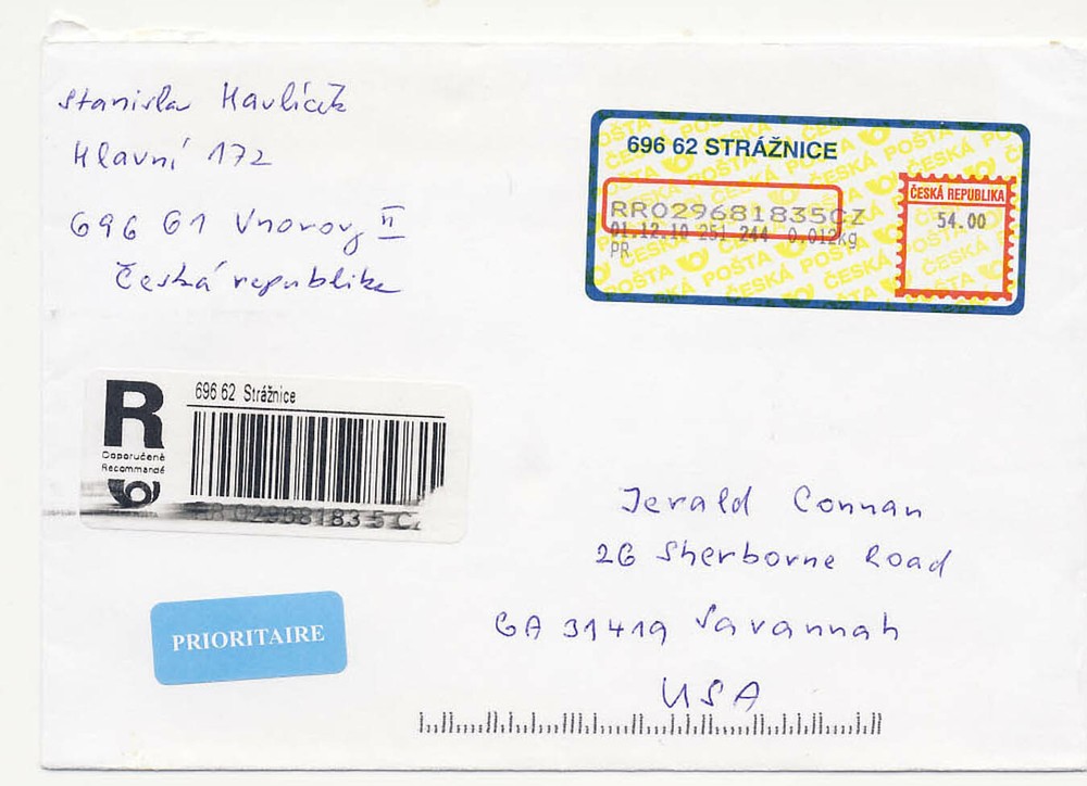 Czech Republic 2010 Computer Vendor Stamp Registered Mail Straznice