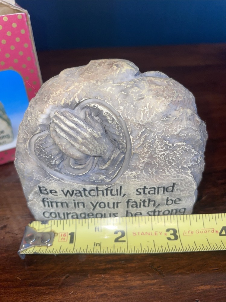 Polyresin Small Rock With Corinthians 16:13 Scripture And Praying Hands Gift