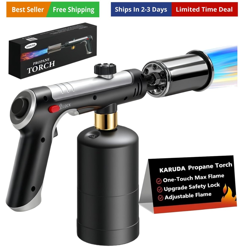 Powerful Propane Torch，Flame Thrower Gun With One-Touch Max Fire, Kitchen Coo...
