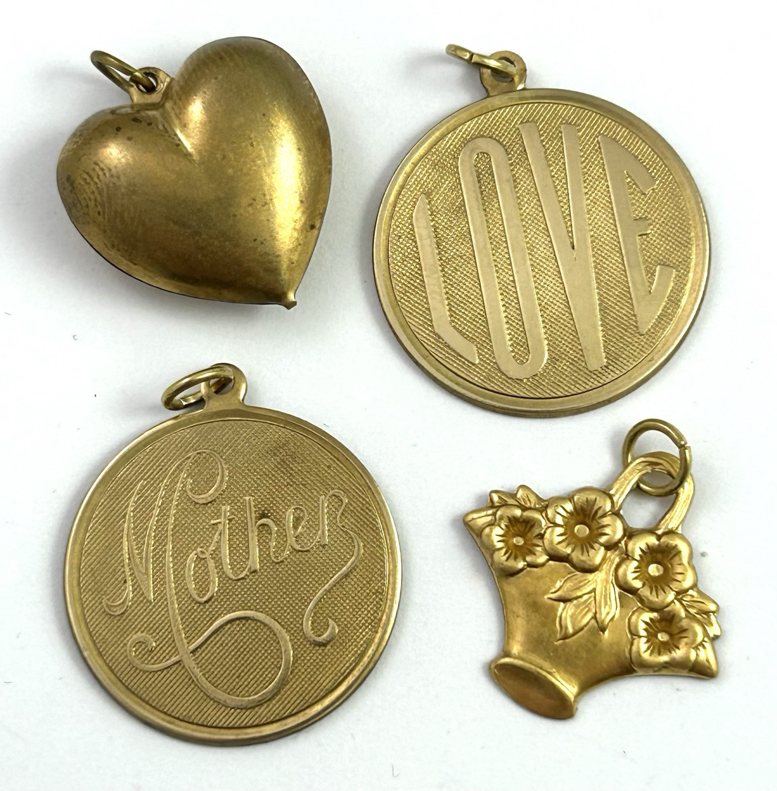 Vintage Charm Lot MOTHER LOVE Vintage Jewelry Brass Pendant AS IS TARNISHED