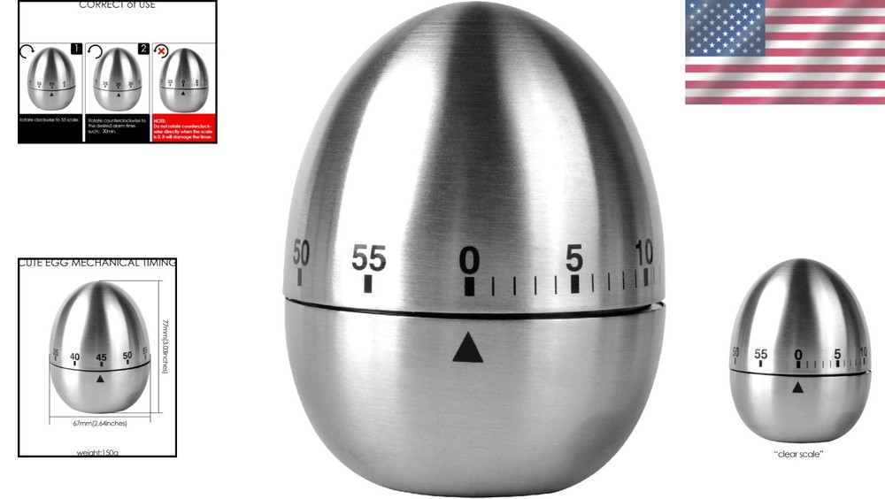 Chic Mechanical Egg Timer - Elegant 60-Minute Stainless Steel Kitchen Accessory