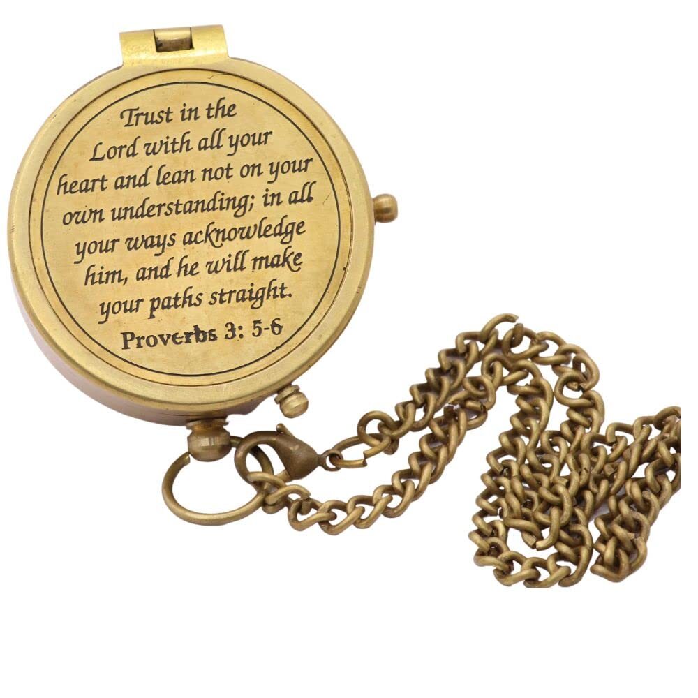 Trust in The Lord Proverbs 3 5-6 Solid Brass Directional Engraved Compass Bap...