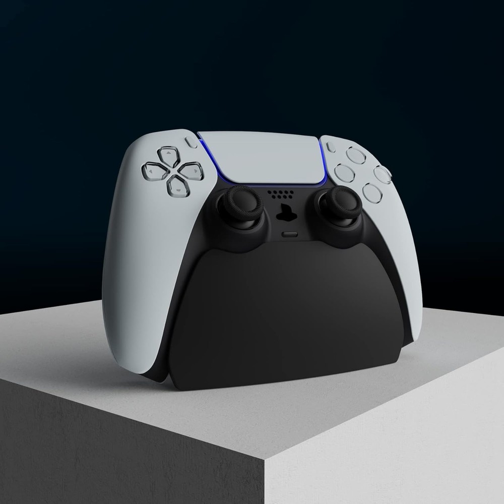 PlayVital Solid Black Controller Display Stand for ps5 Desk Holder w/Rubber Pads