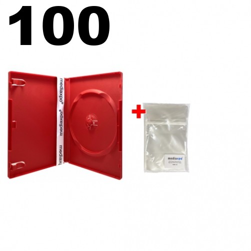 100 STANDARD Solid Red Color Single DVD Cases & 100 OPP Bags