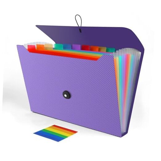 Accordion File Organizer, Expanding File Folder for Sorting Documents Purple
