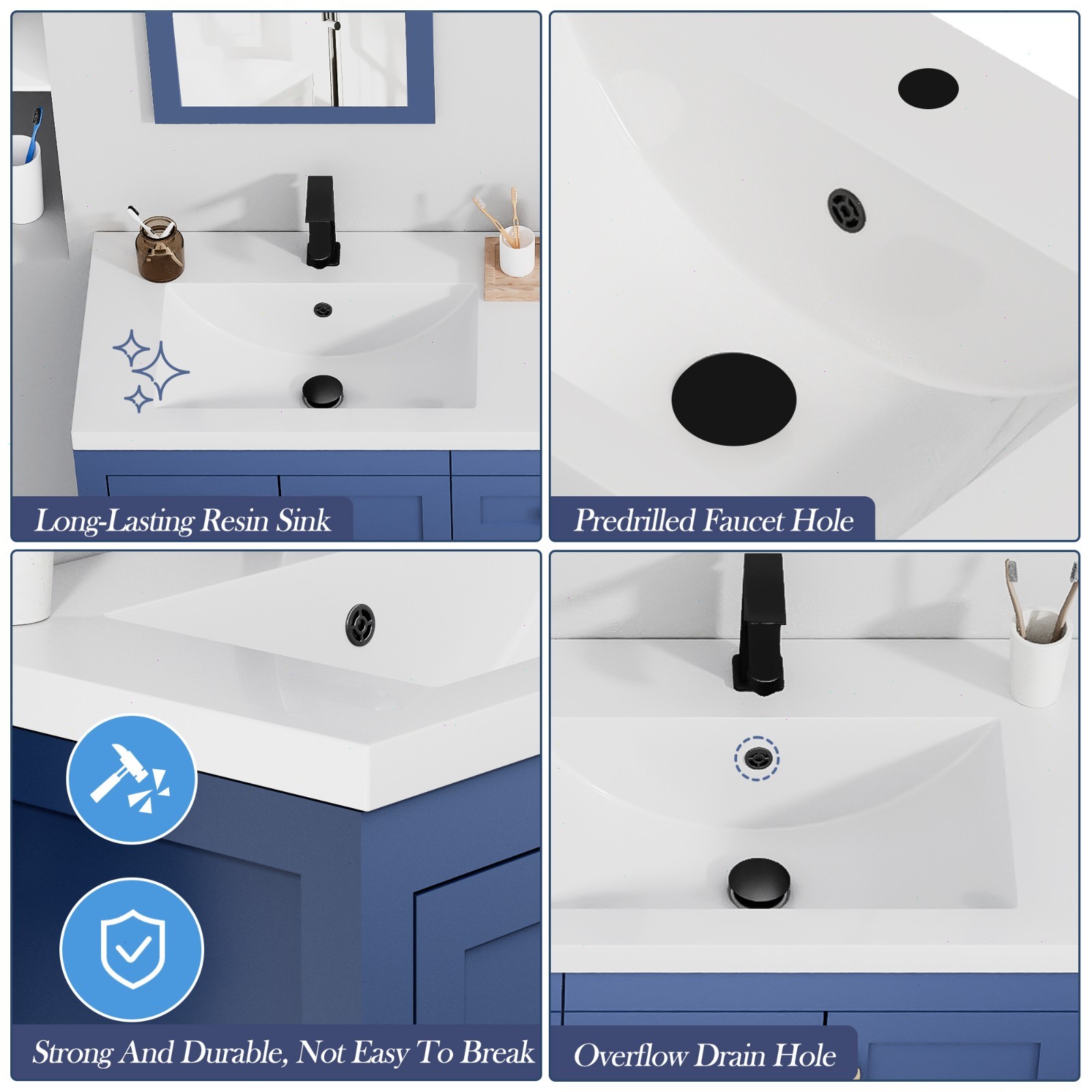 60" Double Sink Vanity Top Undermount Bathroom Sink