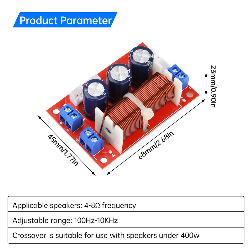 2 Way Speaker Frequency Divider Audio Crossover Board 100Hz-10KHz Adjustable