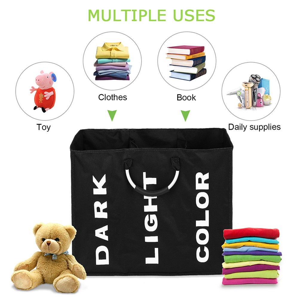 Collapsable 3-Section Laundry Bag Laundry Hamper Laundry Basket Sorter SLPX