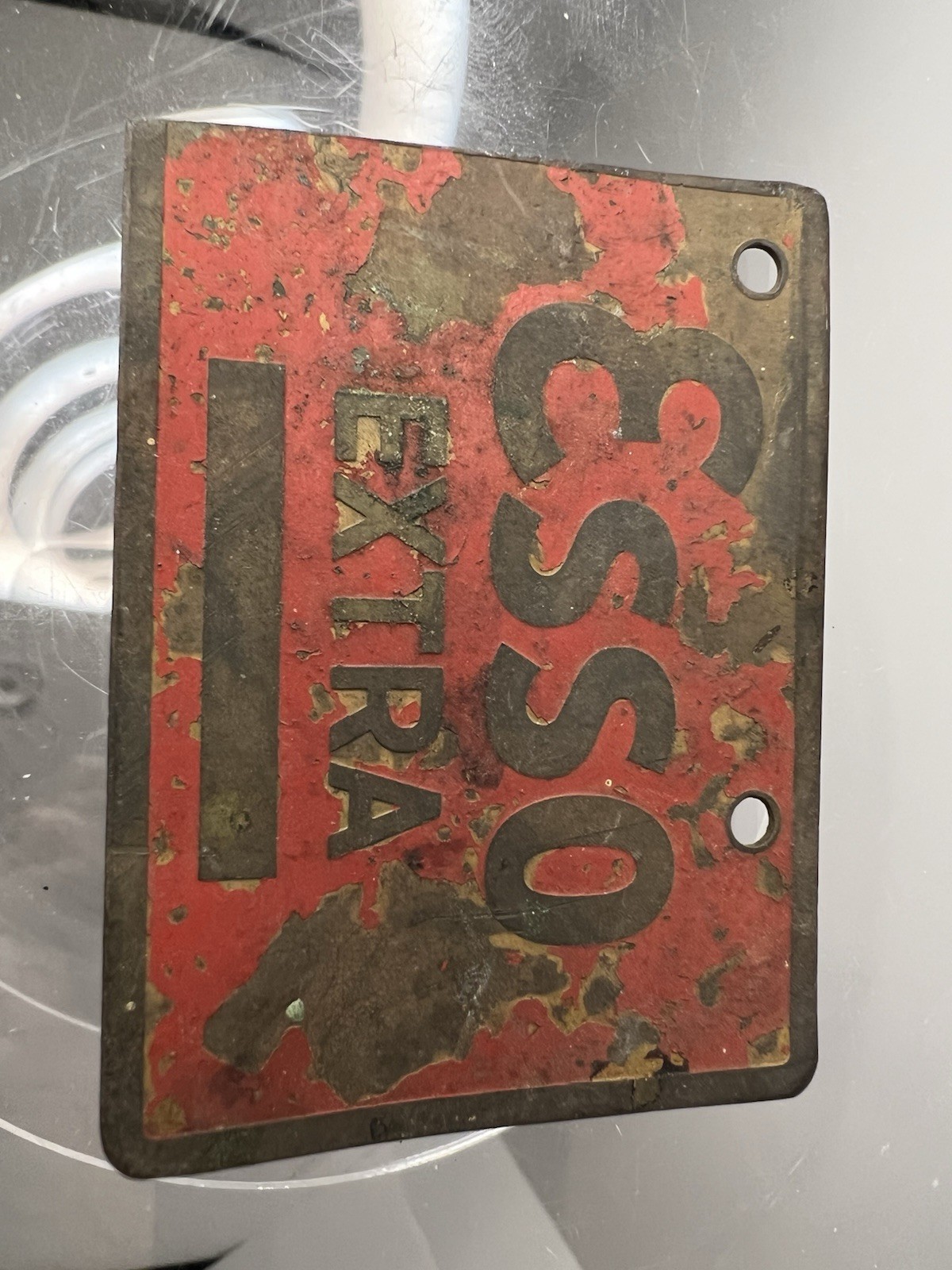 Esso Extra Metal Advertising Sign Red Brass Gas & Oil Collectible Plate