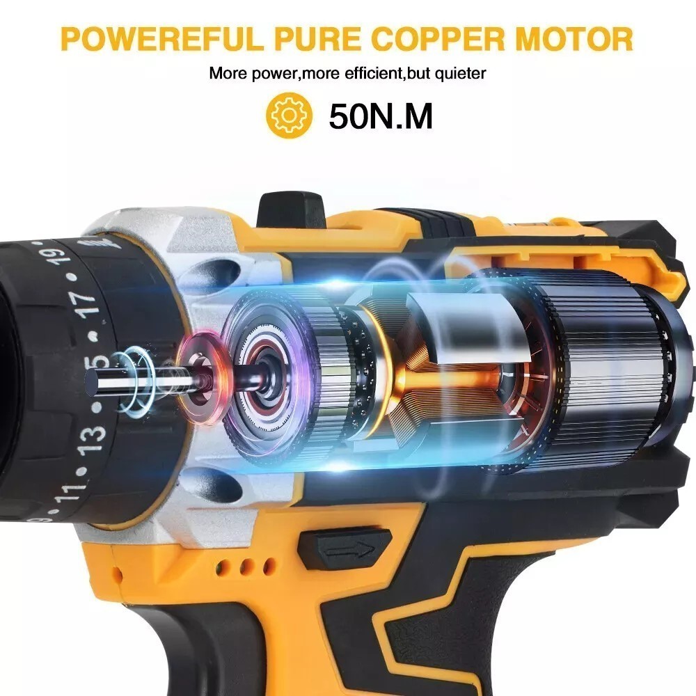 Hammer Drill Cordless Brushless Impact Driver Combo Kit With 2 Battery Charger