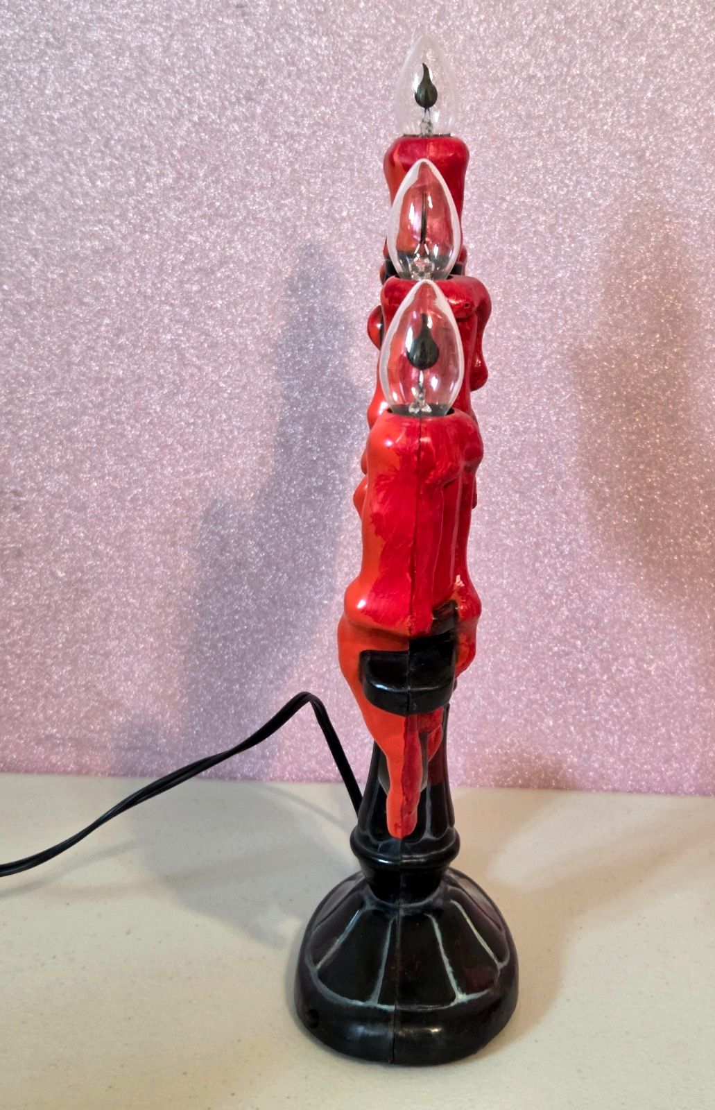 Vintage Gemmy Halloween Flicker Flame CANDELABRA Red Candles WORKS 13"