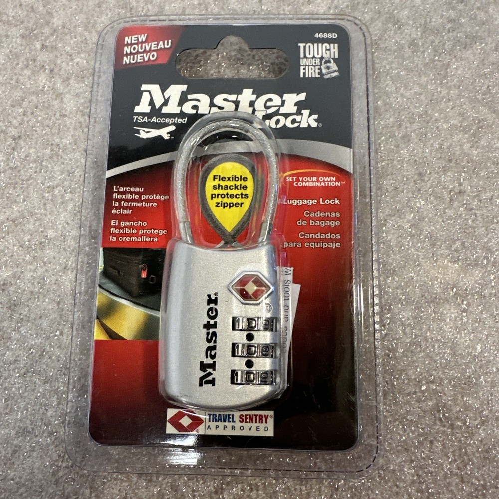 Master Lock TSA accepted luggage combo lock 4688D flex cable shackle Silver