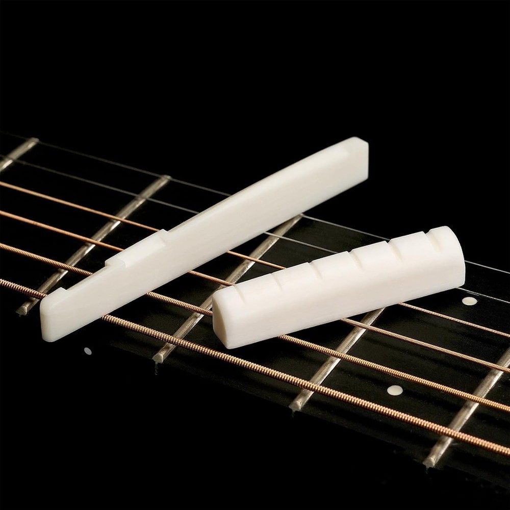 6-String Acoustic Guitar Bone Saddle & Nut Set - Precise Dimensions Included