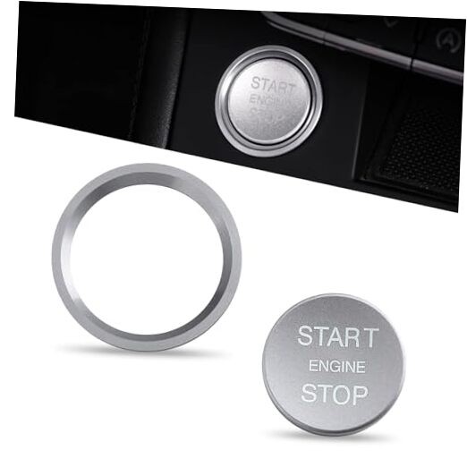 Car Engine Start Button Decals, Start Stop Push Botton Cover 2 PCS Silver