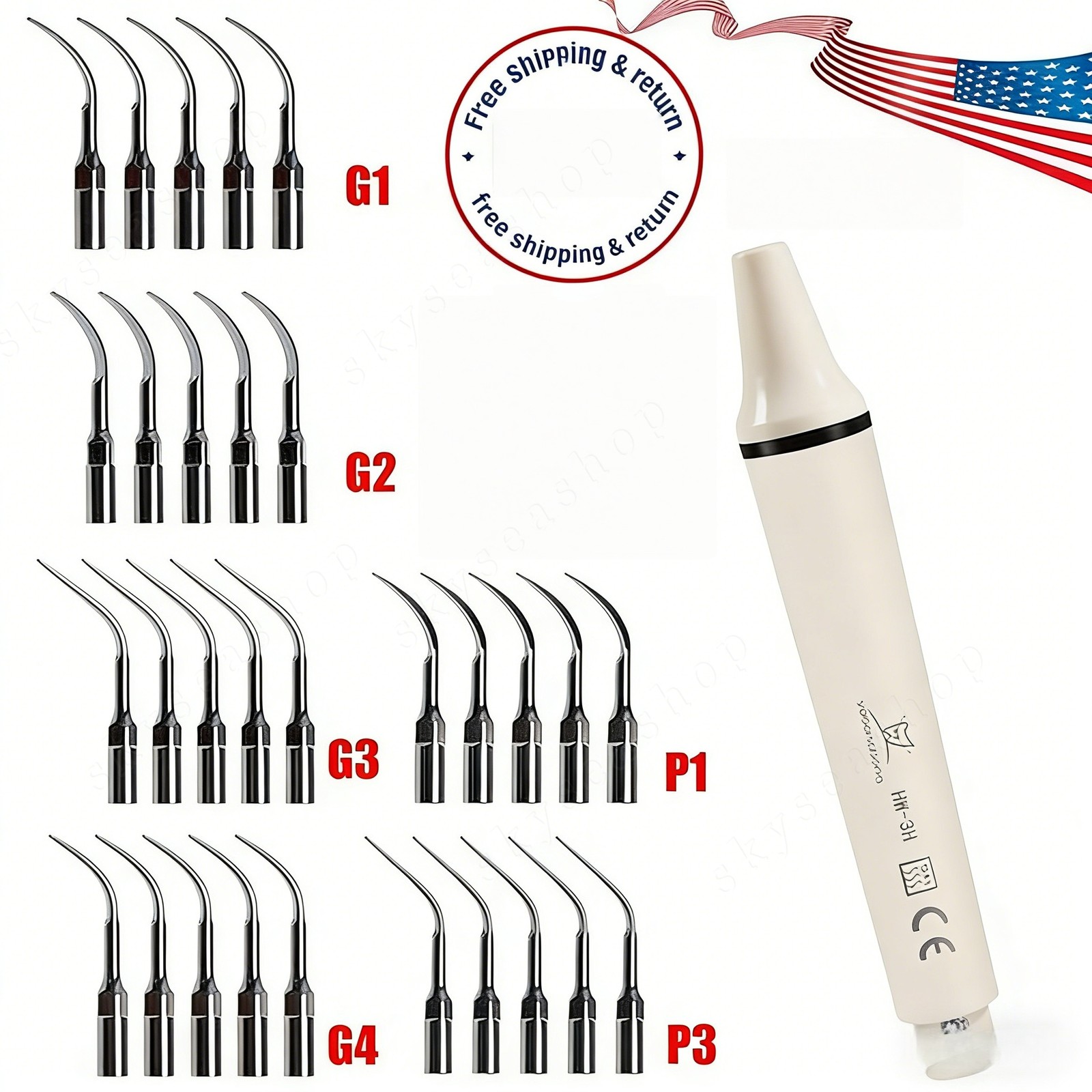 Dental Ultrasonic Piezo Scaler Handpiece 5*Scaling Tips G Fit EMS Cavitron SK-E1