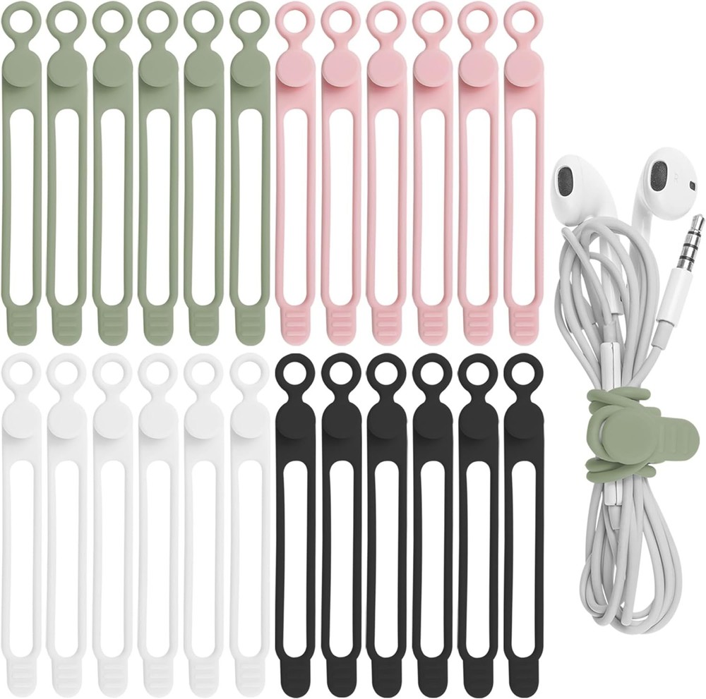 24Pcs Reusable Silicone Cable Straps 4 Colors