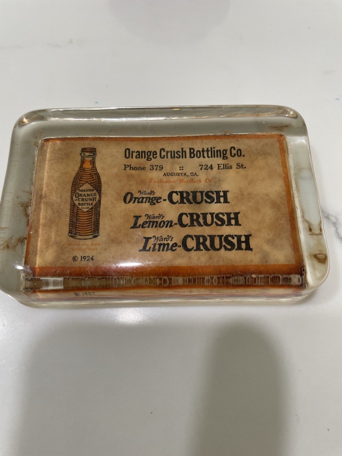 Rare Vintage Original 1924 Orange Crush Paperweight Bottle Glass