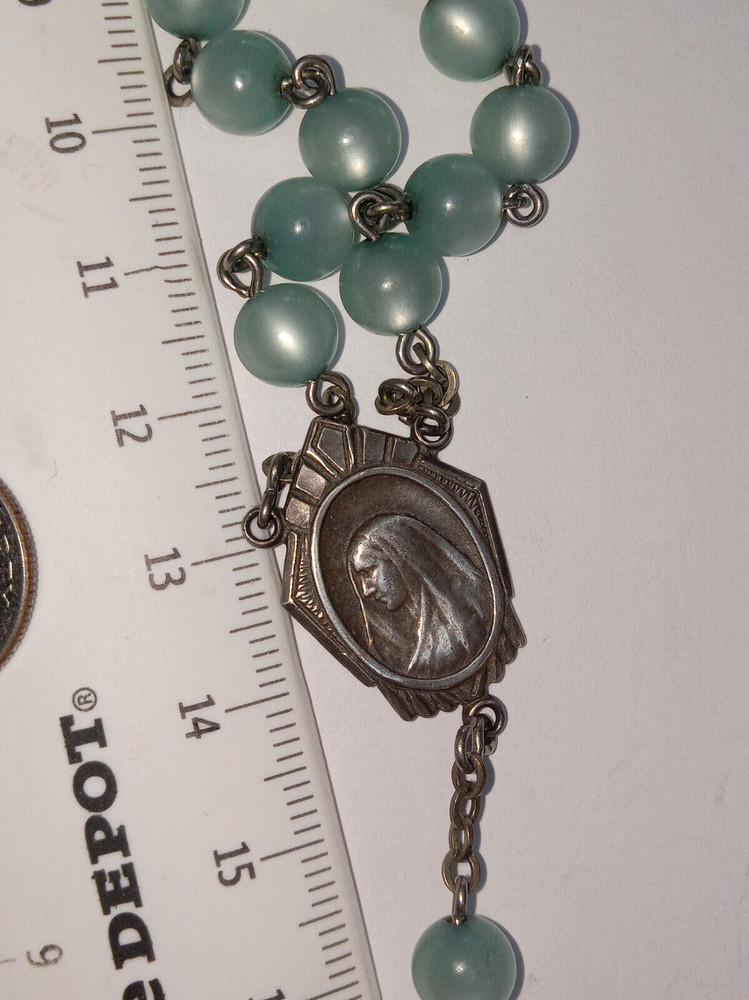 OXIDIZED 925 W/LT. BLUE LUCITE MOONGLOW BEADS TOTAL 21 1/4", 6" DANGLE