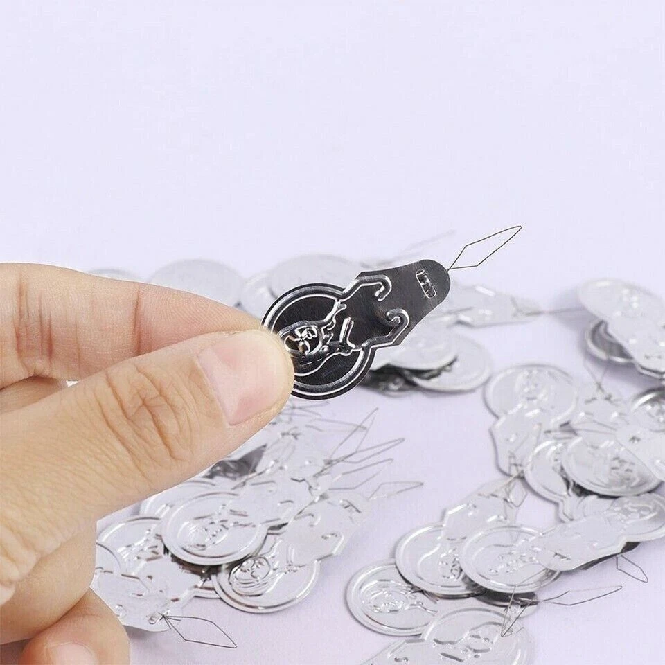 200pc Metal Wire Needle Threader Silver Hand Sewing Stitch Insertion Tool 1.7"