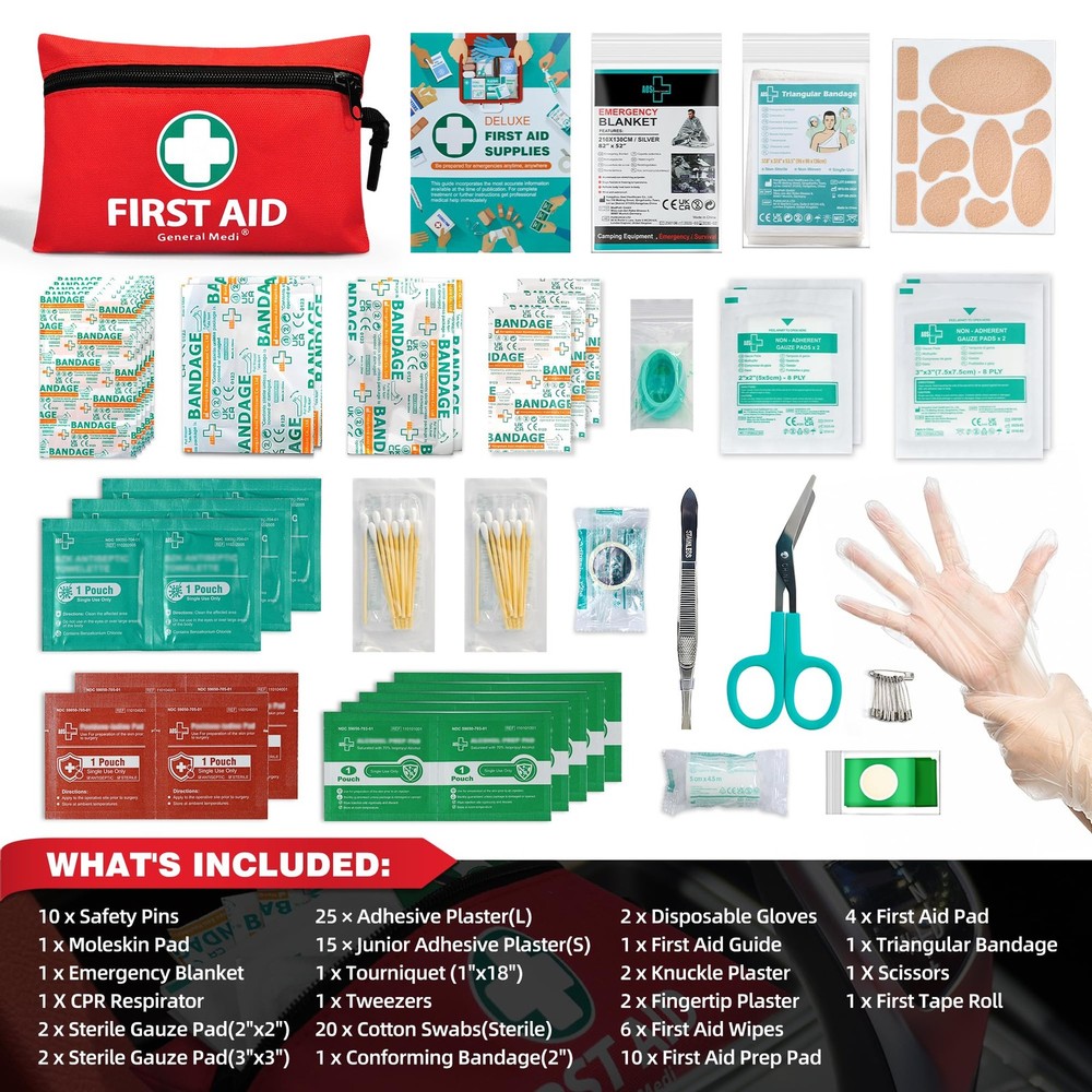 General Medi Mini First Aid Kit, 110 Piece Small 110 Set, Red