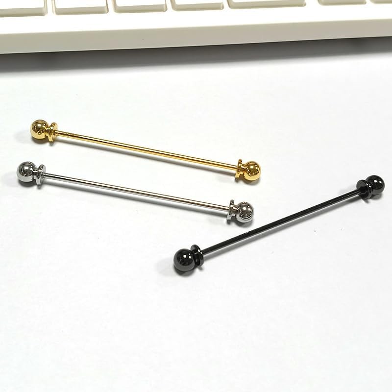 3PCS Men's Brass Ball Collar Tie Pins, Classic Shirt Collar Bar Tie Clips, for L