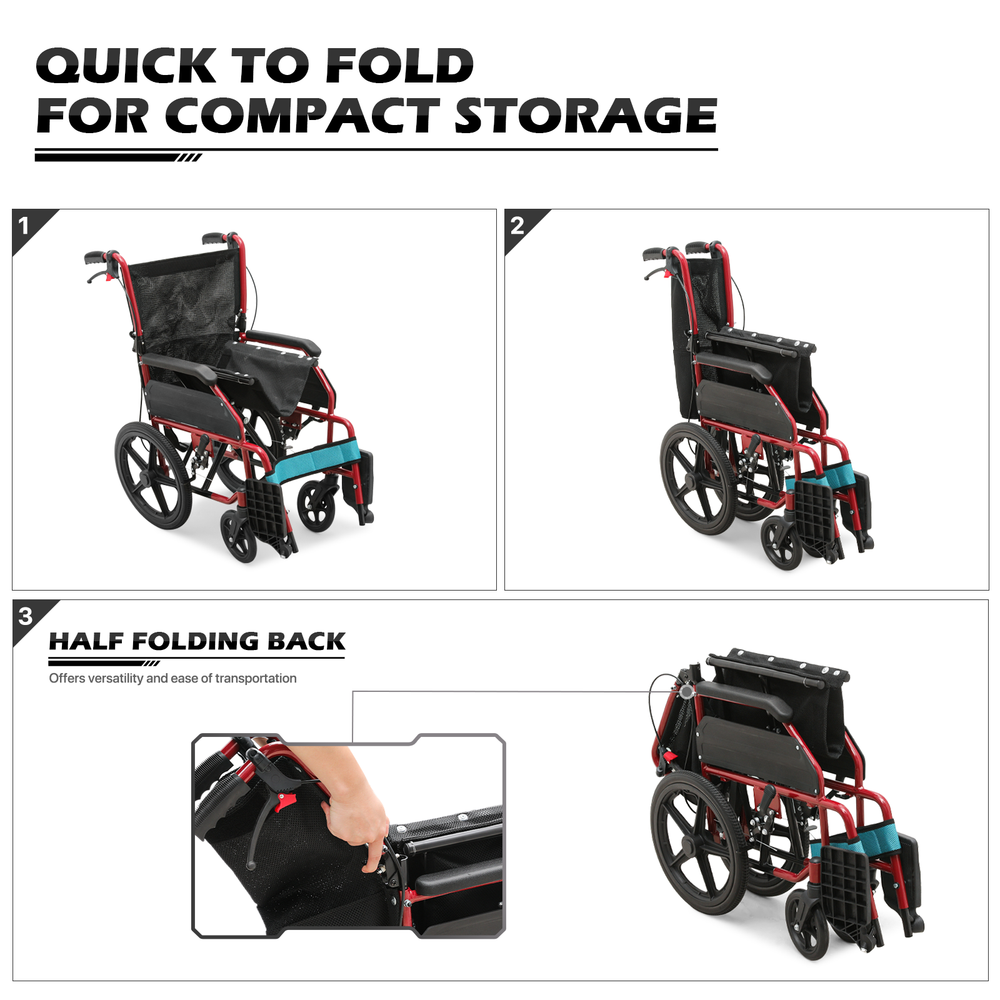 [FDA APPROVED]Folding Lightweight Transport Wheelchair w/Solid Wheels&Handbrakes