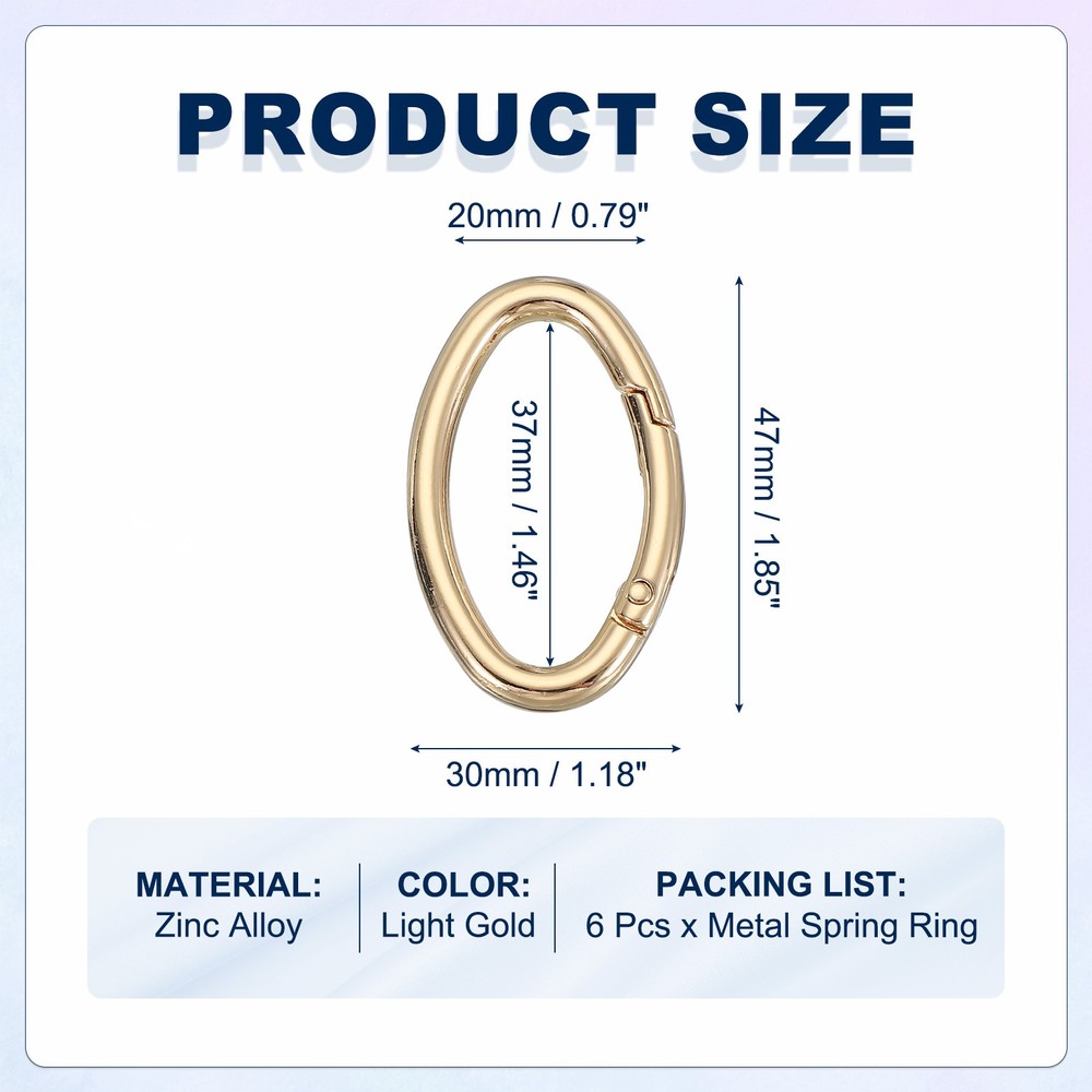 6 Pcs 47mm Oval Egg Shaped Spring Snap Keychain Clip for Purses Light Gold