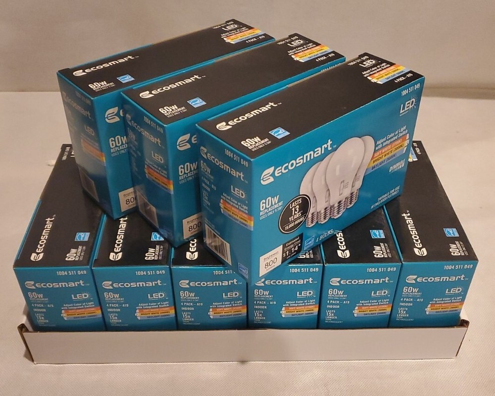 Ecosmart LED 60w Replacement Dimmable Bulb A9A19A60WT20C04 4 Pack E345327