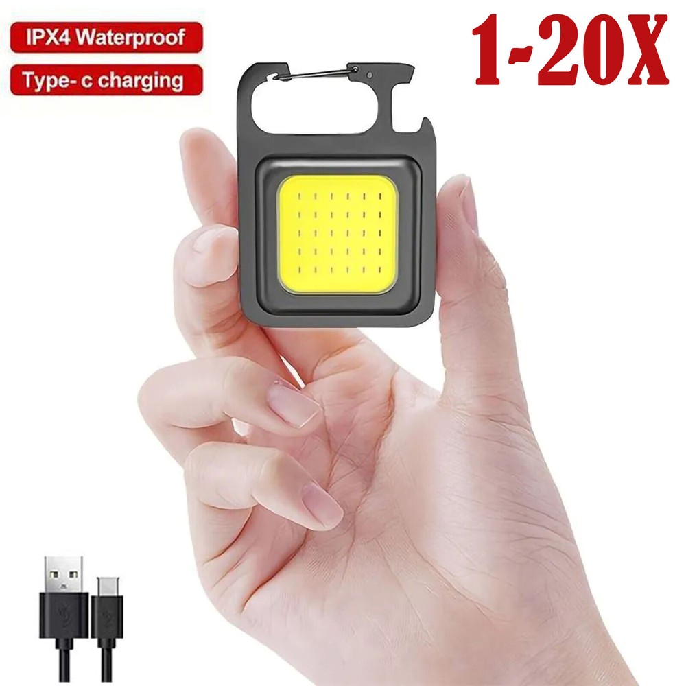 Mini 800LM COB LED Flashlight Work Light USB Rechargeable Torch Keychain Lamp US