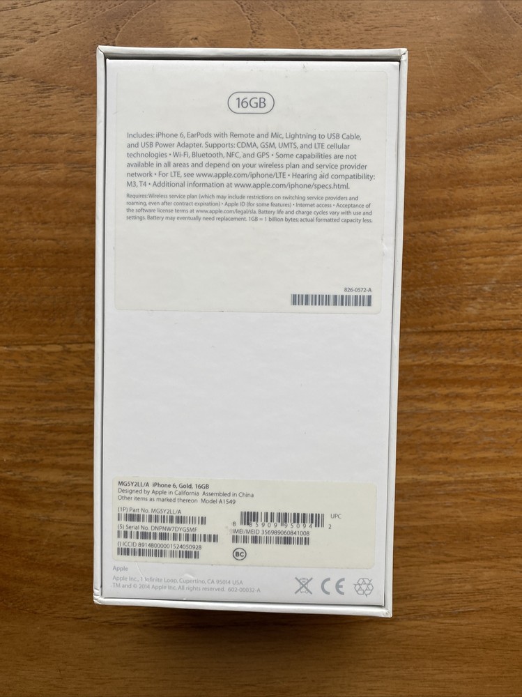 Apple iPhone 6 Gold 16 GB EMPTY BOX with inserts