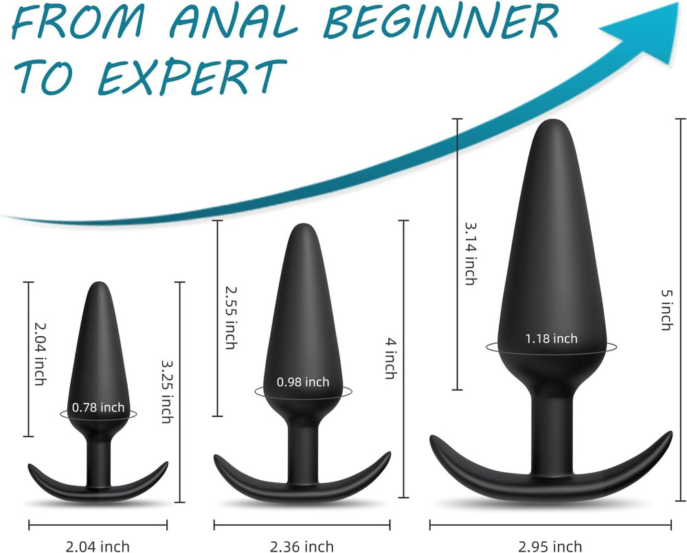 Silicone Anal Plug Pack of 3 Butt Plug Training Set for Beginners Advanced Users
